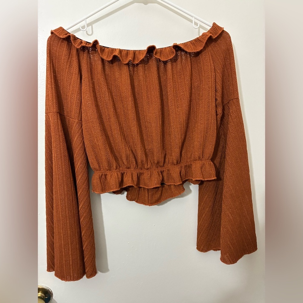 Zaful Rust Button-Up Ruffled Blouse Size M - Picture 4 of 4
